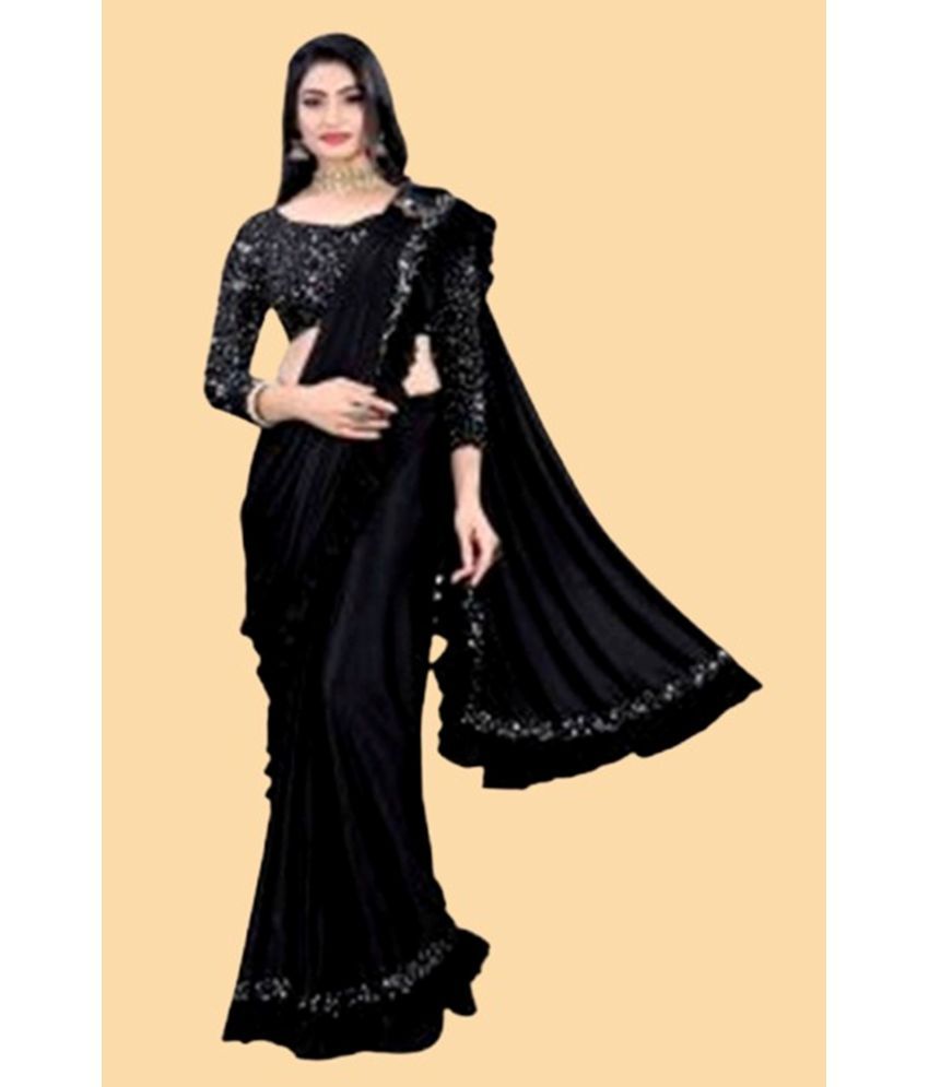     			KV Fashion Lycra Embellished Saree With Blouse Piece ( Black , Pack of 1 )