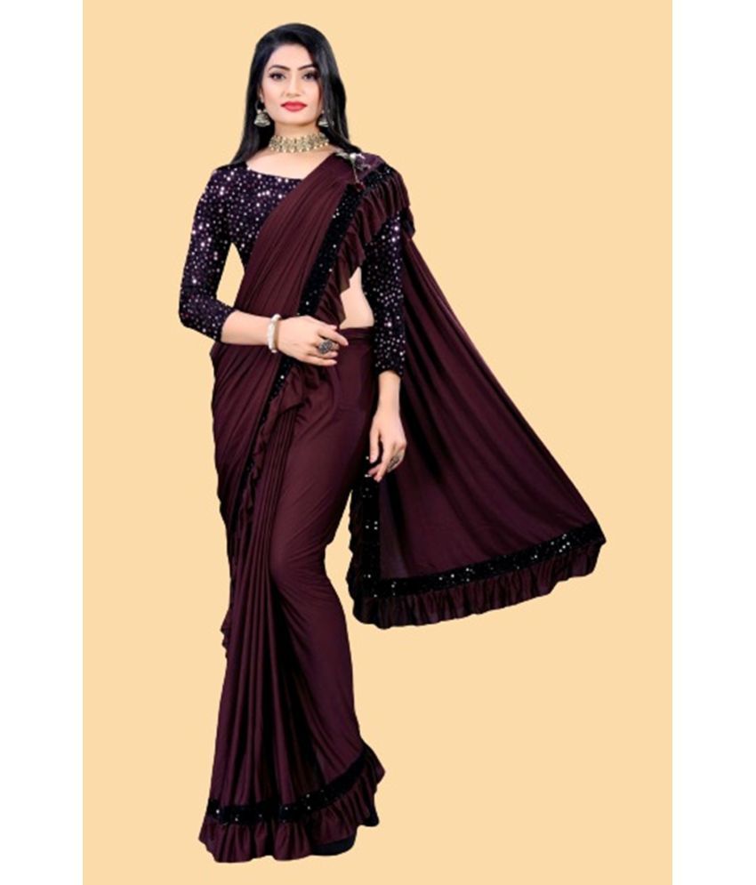     			KV Fashion Lycra Embellished Saree With Blouse Piece ( Purple , Pack of 1 )