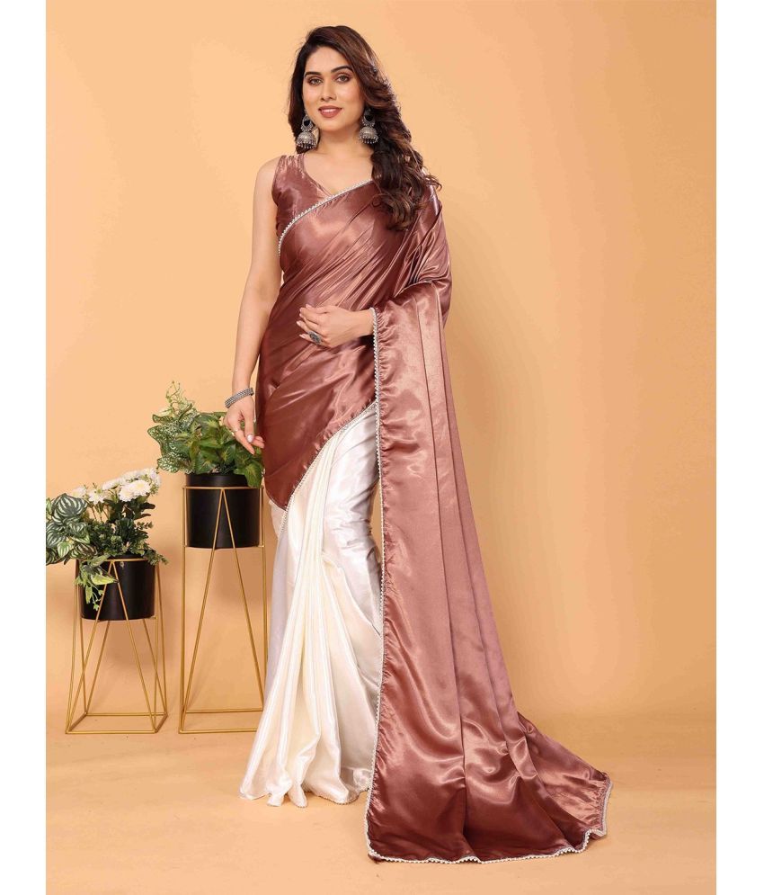     			KV Fashion Satin Colorblock Saree With Blouse Piece ( Peach , Pack of 1 )