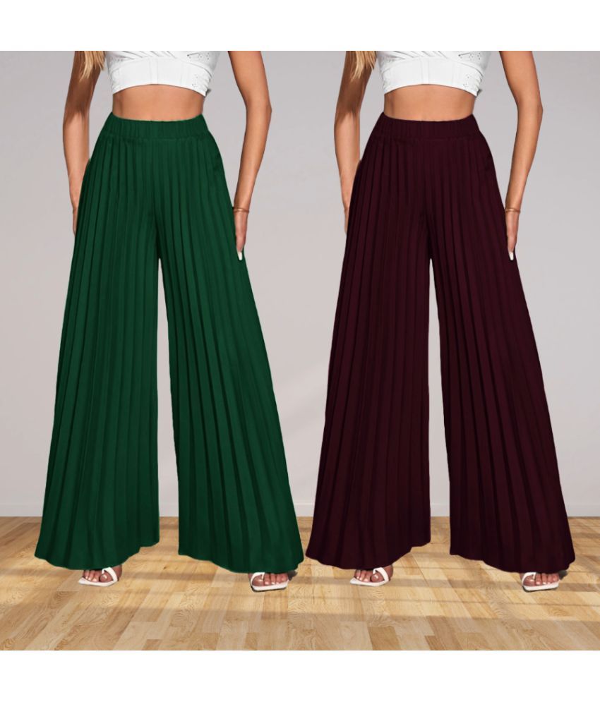     			Lecowar Pack of 2 Polyester Straight Women's Palazzos ( Multicolor 7 )