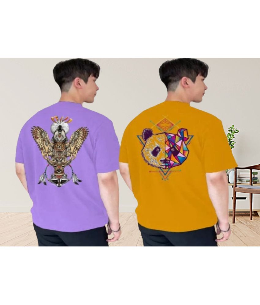     			Lecowar Polyester Regular Fit Printed Half Sleeves Men's Round T-Shirt - Multicolor2 ( Pack of 2 )