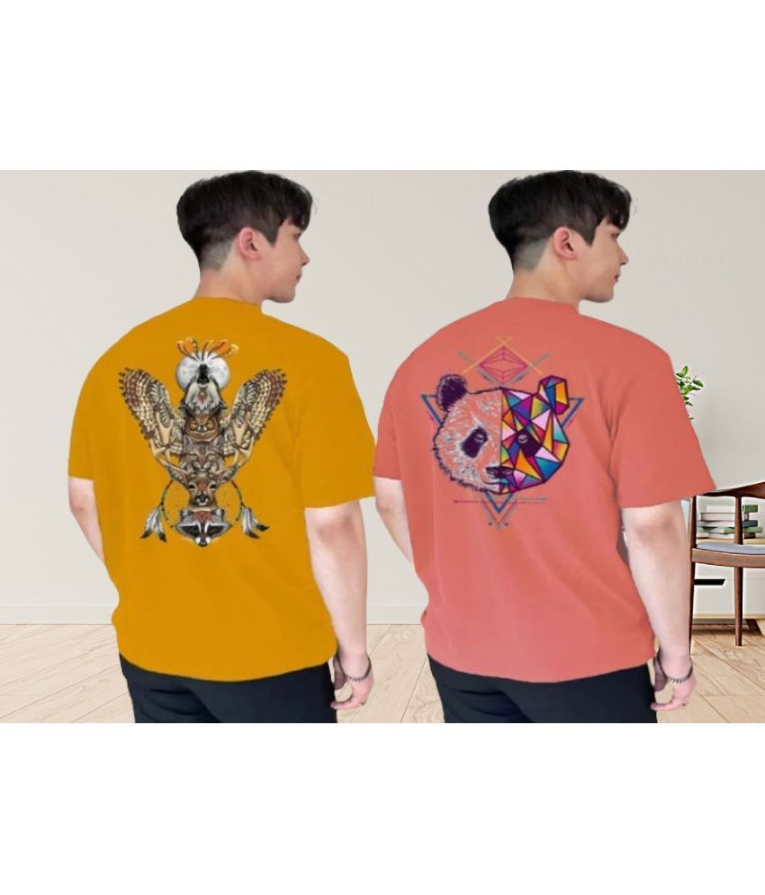     			Lecowar Polyester Regular Fit Printed Half Sleeves Men's Round T-Shirt - Multicolor1 ( Pack of 2 )