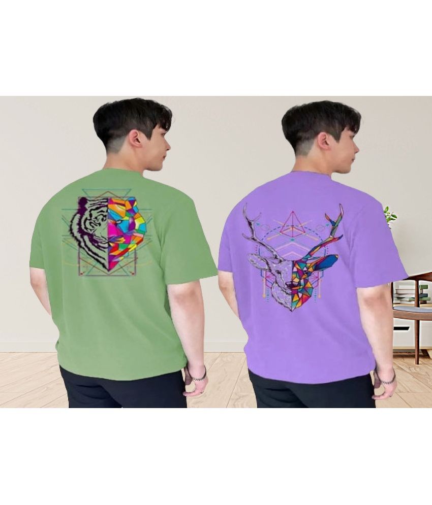     			Lecowar Polyester Regular Fit Printed Half Sleeves Men's Round T-Shirt - Multicolor1 ( Pack of 2 )