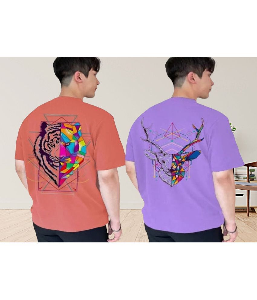     			Lecowar Polyester Regular Fit Printed Half Sleeves Men's Round T-Shirt - Multicolor2 ( Pack of 2 )