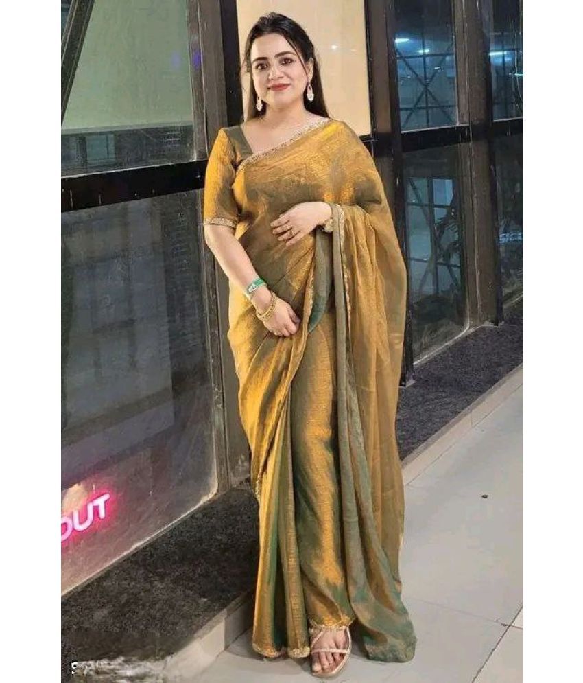     			Nil Madhav Art Chiffon Embellished Saree With Blouse Piece ( Gold , Pack of 1 )