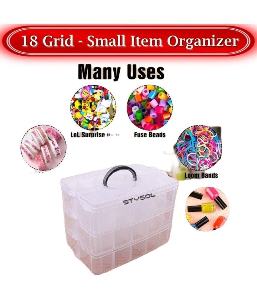     			Stysol 18 Grid Jewellery Box Small Items Organizer Box ( White )