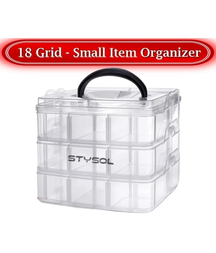     			Stysol 18 Grids Clear Plastic Organizer Jewelry Storage Box with Adjustable Dividers, Transparent Organizer Box for Earring Fishing Hooks (Made In India)