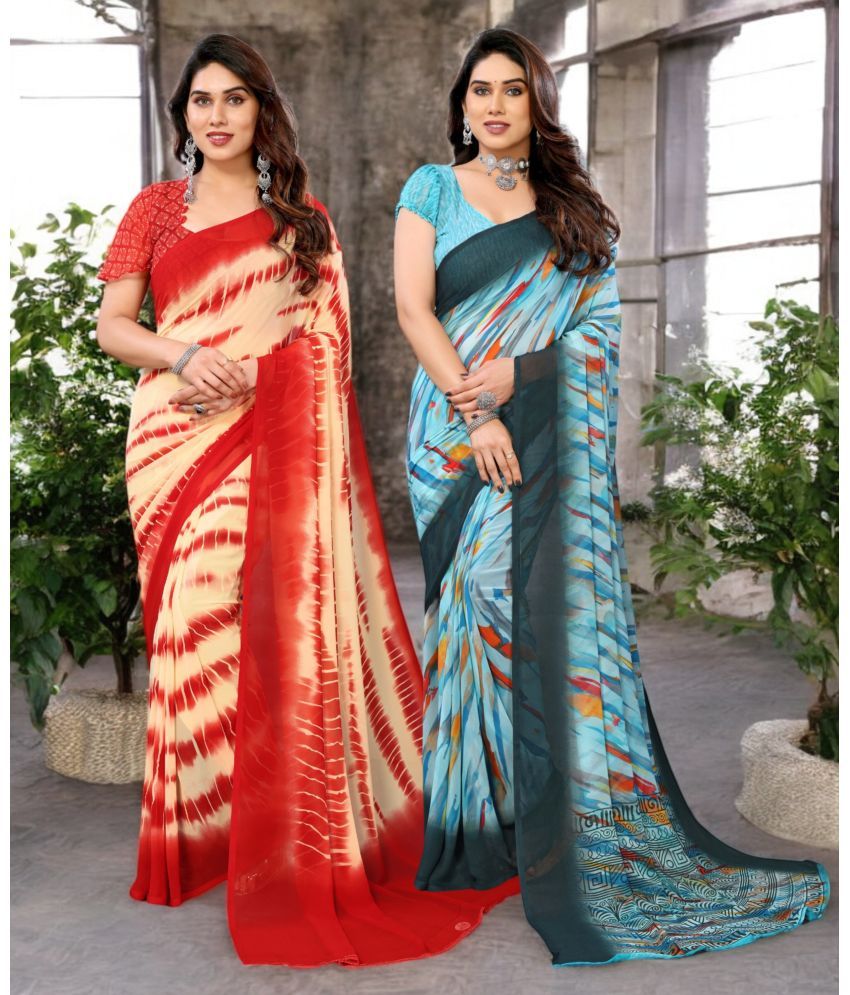     			TTH Georgette Printed Saree Without Blouse Piece ( Multicolor 9 , Pack of 2 )