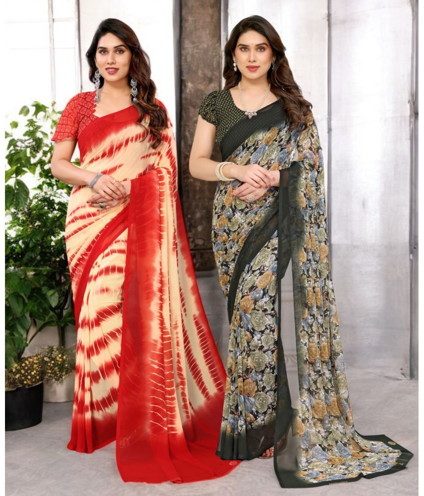     			TTH Georgette Printed Saree Without Blouse Piece ( Multicolor 15 , Pack of 2 )