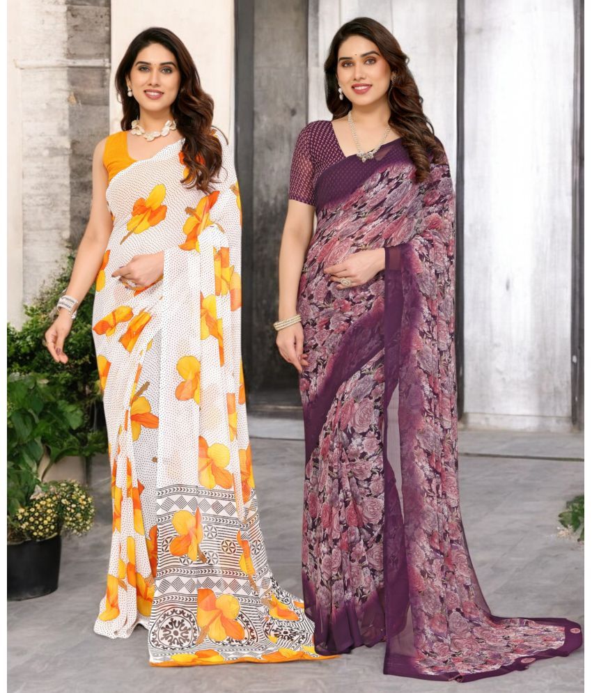     			TTH Georgette Printed Saree Without Blouse Piece ( Multicolor 13 , Pack of 2 )