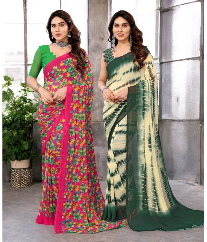     			TTH Georgette Printed Saree Without Blouse Piece ( Multicolor 13 , Pack of 2 )