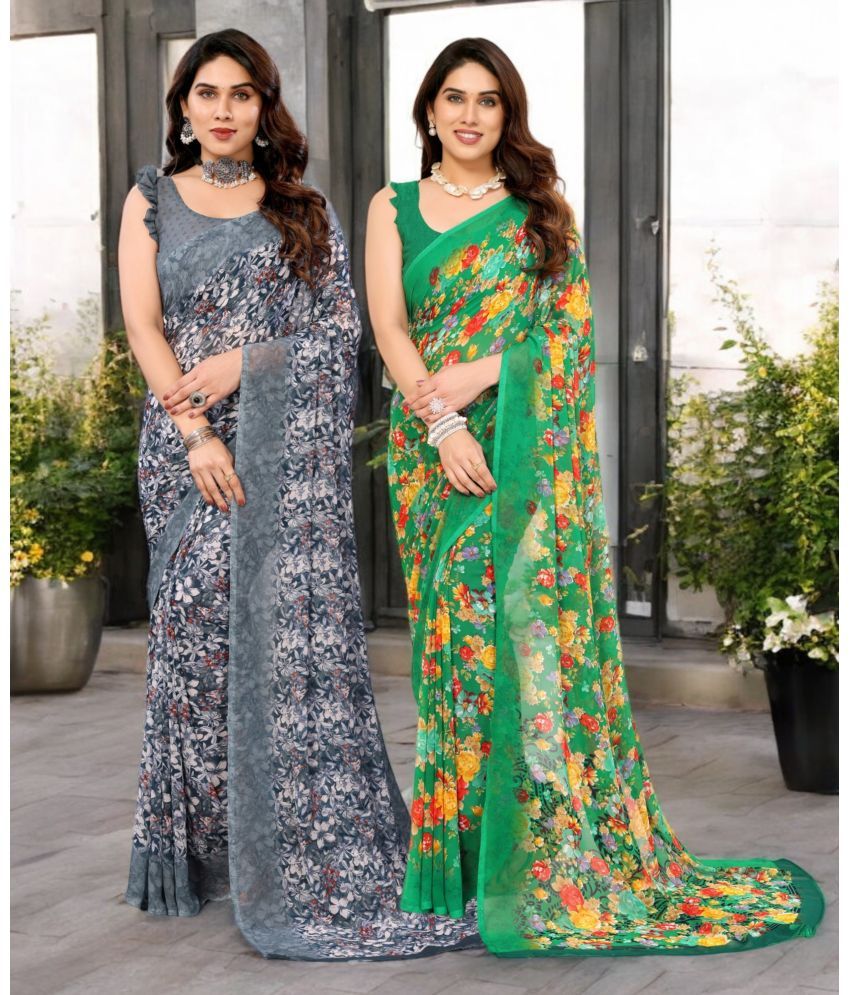     			TTH Georgette Printed Saree Without Blouse Piece ( Multicolor 16 , Pack of 2 )