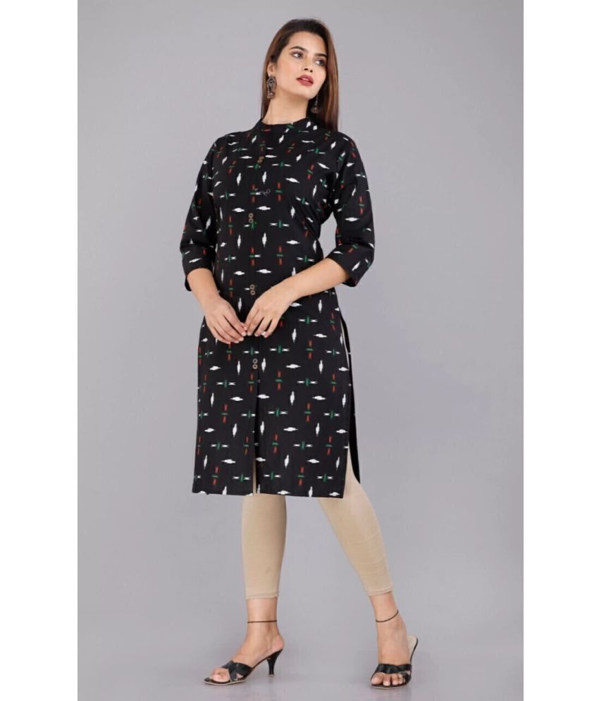     			silky style Pack of 1 Cotton Printed Front Slit Women's Kurti - ( Black )