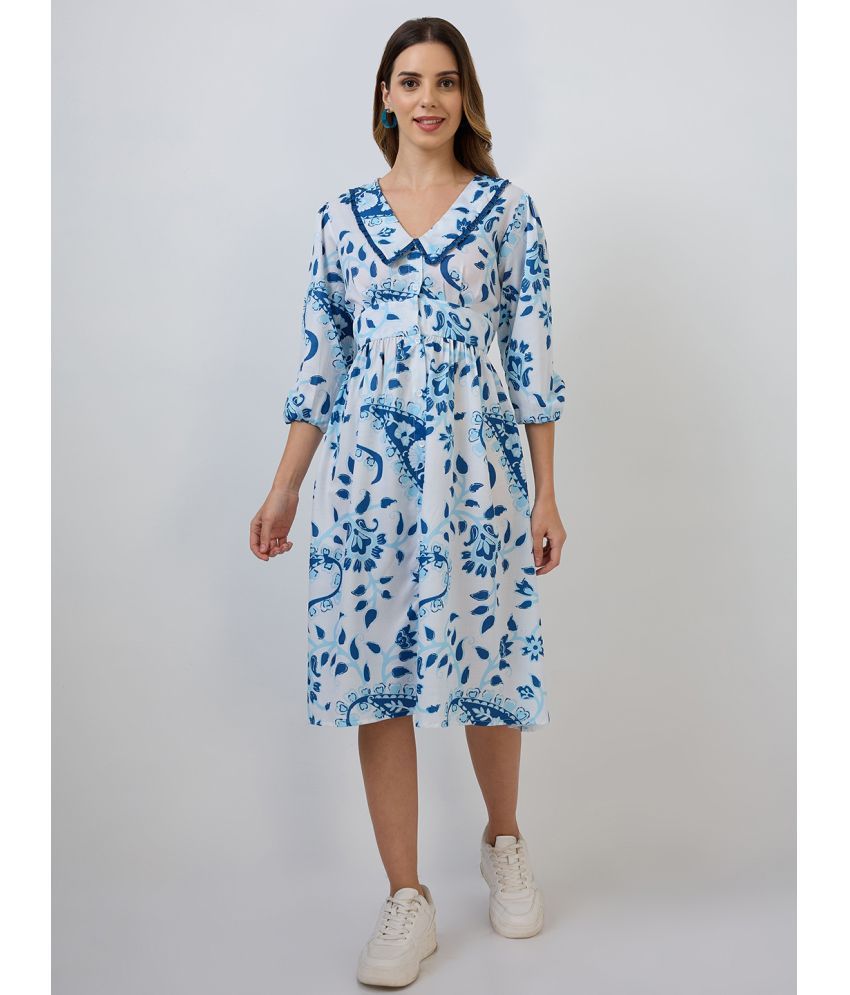     			Amarasha Crepe Printed Midi Women's Fit & Flare Dress - Blue ( Pack of 1 )