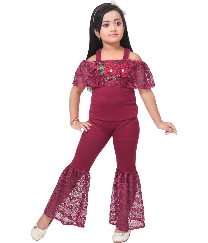     			DS DRESSES Pack of 1 Girls Cotton Blend T-shirt & Pants ( Maroon )