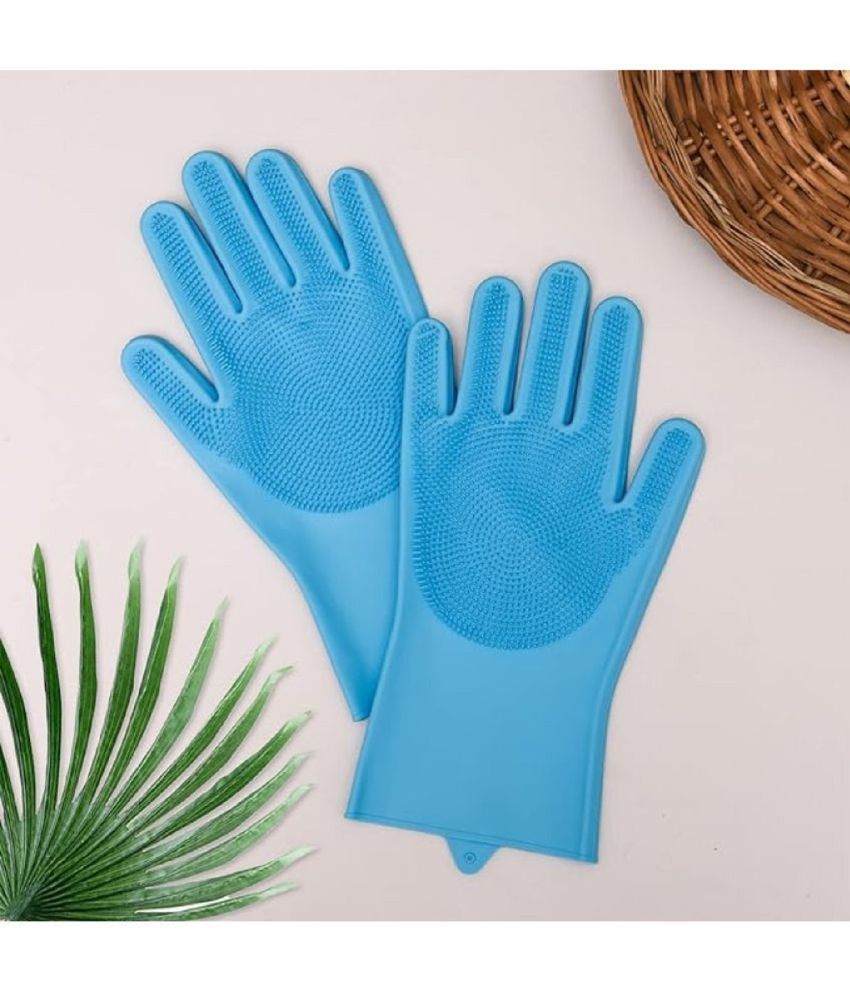     			Gjshop Blue Silicone Free Size Cleaning Glove Set ( Pack of 1 )