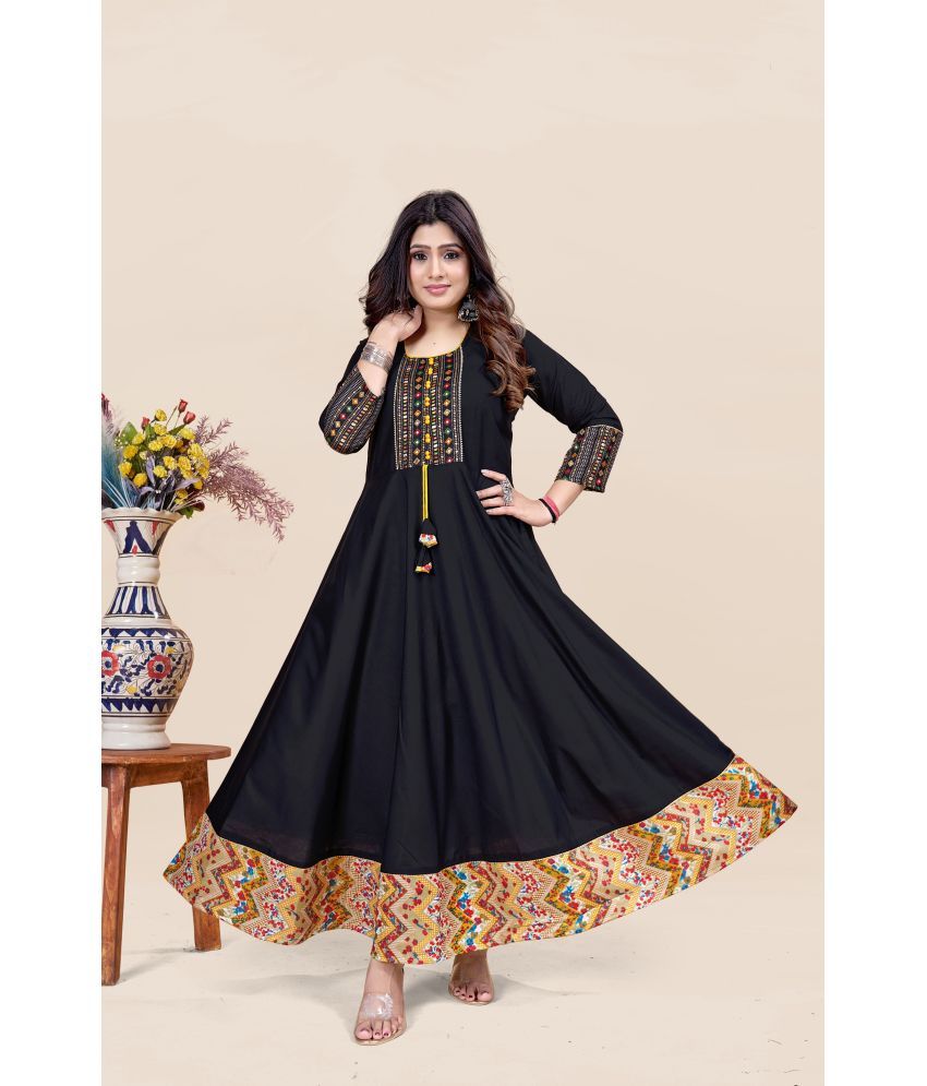     			MEESORRA Pack of 1 Rayon Self Design Anarkali Women's Kurti - ( Black )