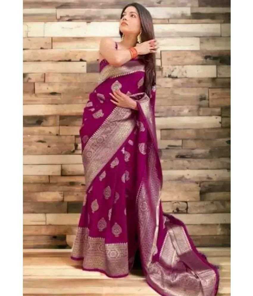     			Saadhvi Silk Woven Saree With Blouse Piece ( Wine , Pack of 1 )