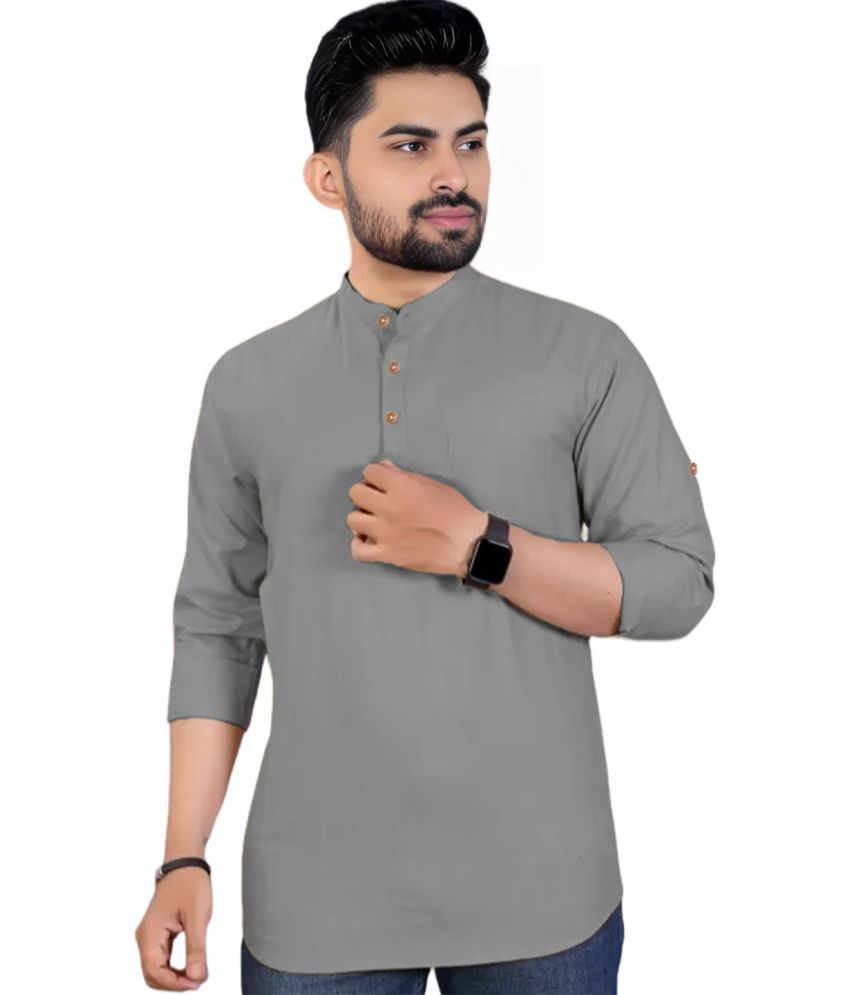     			Apektra Grey Cotton Blend Men's Shirt Style Kurta ( Pack of 1 )