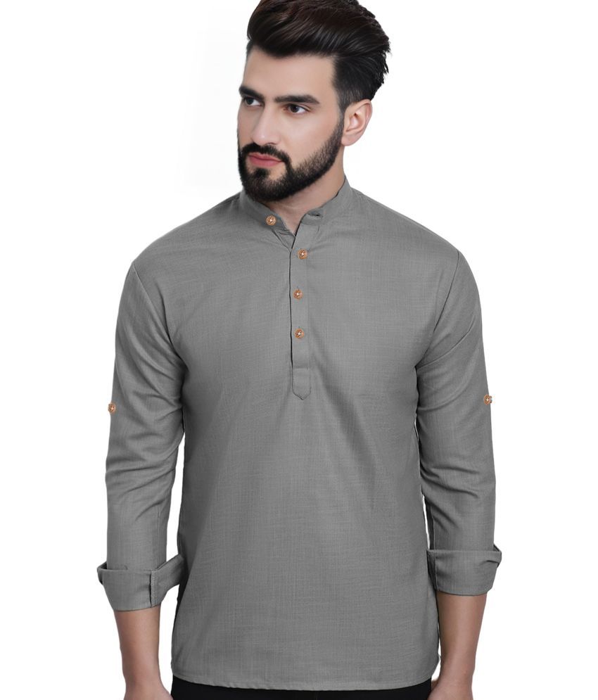     			Apektra Grey Cotton Blend Men's Shirt Style Kurta ( Pack of 1 )