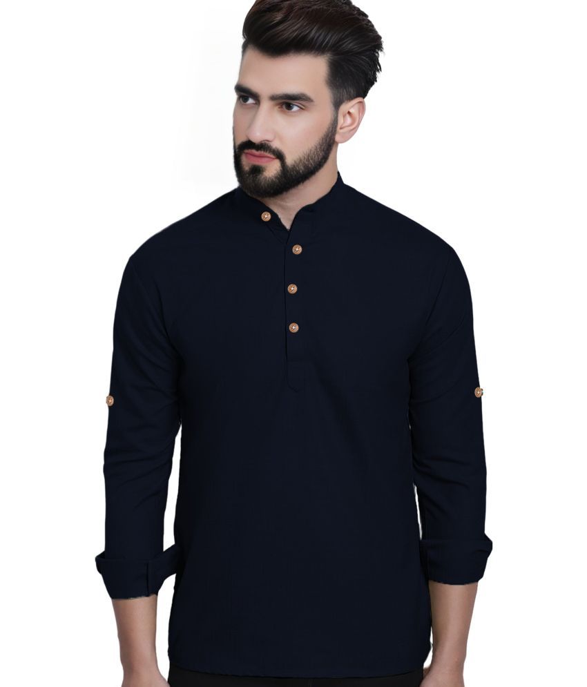     			Apektra Navy Cotton Blend Men's Shirt Style Kurta ( Pack of 1 )