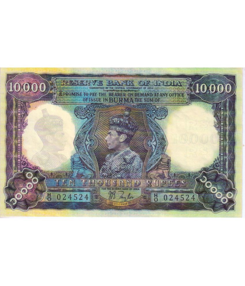     			Extreme Rare 10000 Rupee Burma Issue Note Signed By J B Taylor