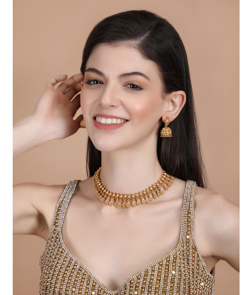     			FASHION FRILL Golden Brass Necklace Set ( Pack of 3 )