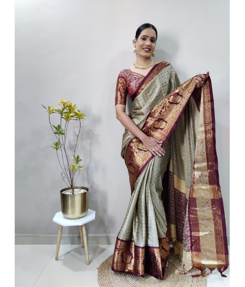     			KV Fashion Banarasi Silk Embellished Saree With Blouse Piece ( Brown , Pack of 1 )