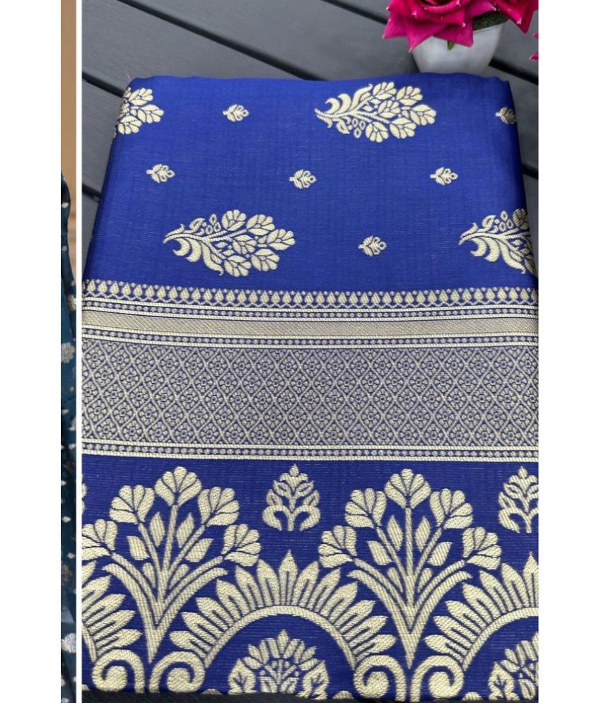     			KV Fashion Banarasi Silk Embellished Saree With Blouse Piece ( Blue , Pack of 1 )