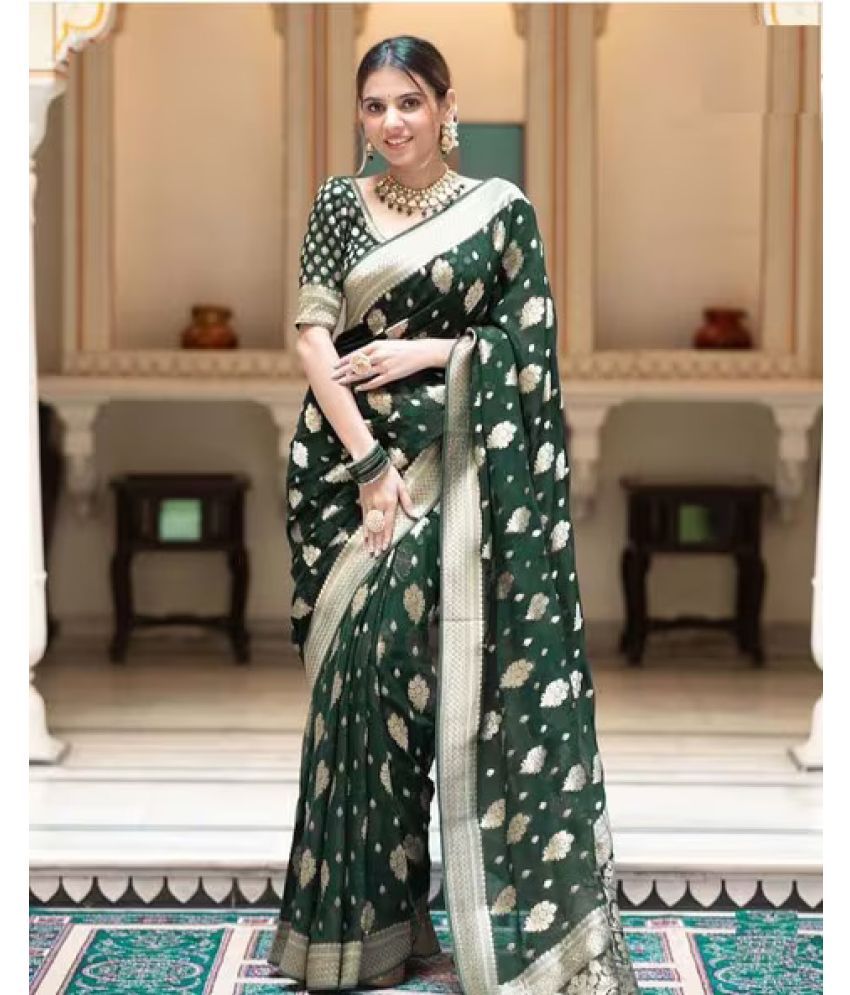     			KV Fashion Banarasi Silk Embellished Saree With Blouse Piece ( Green , Pack of 1 )