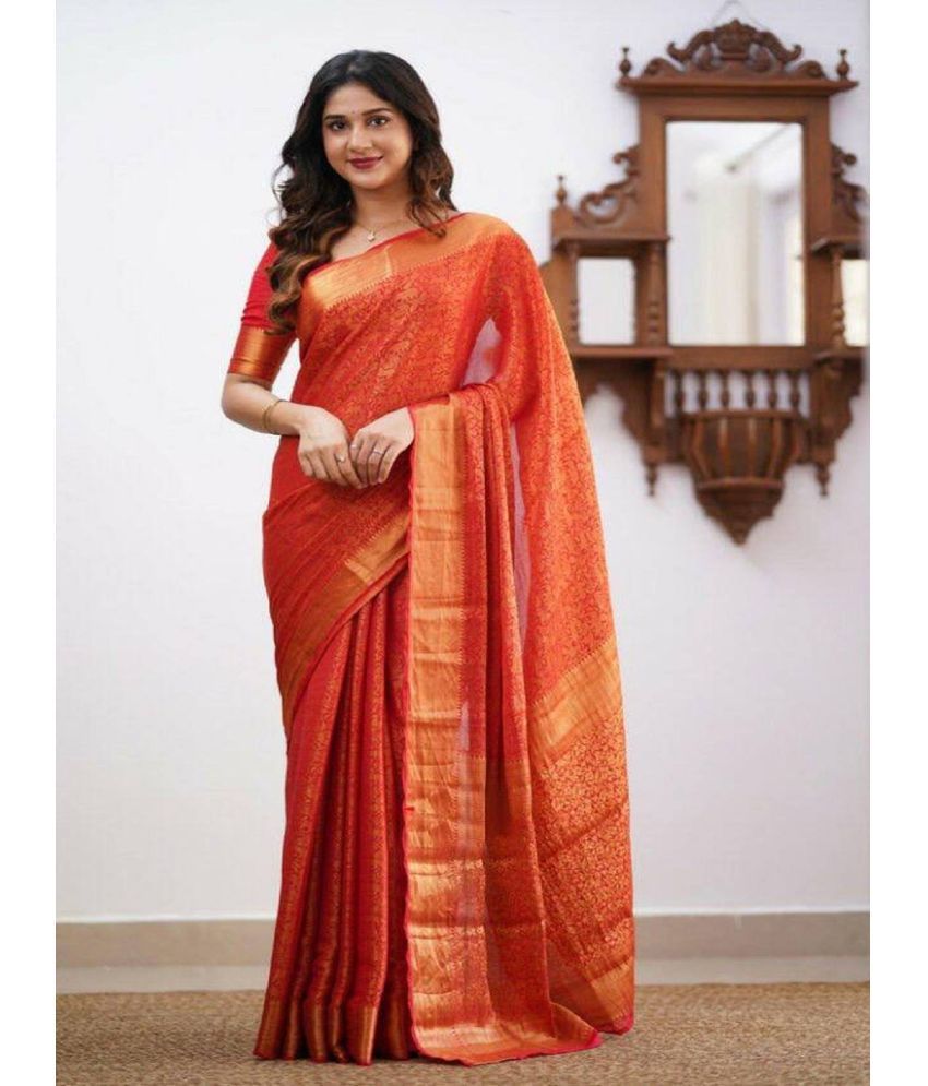     			KV Fashion Banarasi Silk Embellished Saree With Blouse Piece ( Red , Pack of 1 )