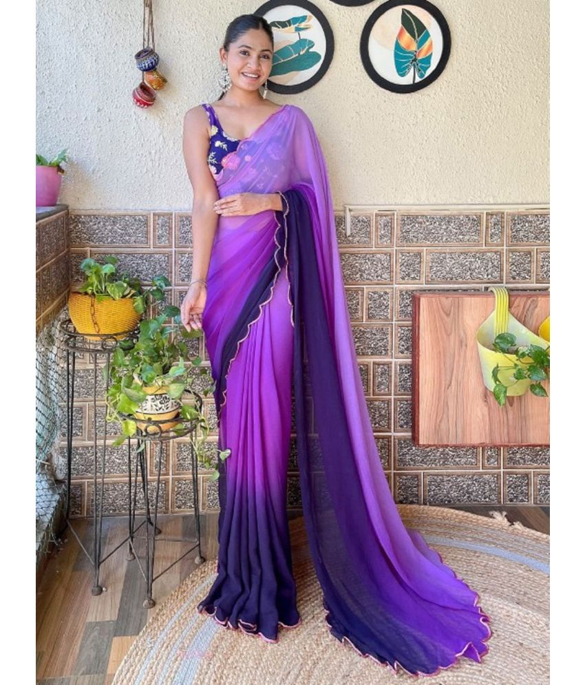     			KV Fashion Georgette Solid Saree With Blouse Piece ( Purple , Pack of 1 )