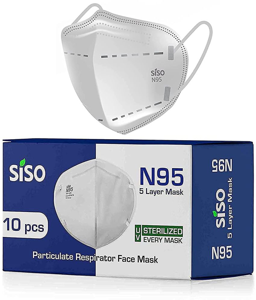     			SISO Unisex ISI Mark/BIS Certified N95 5 Layer Melt Blown Face Mask FFP2 ,White, Pack of 10