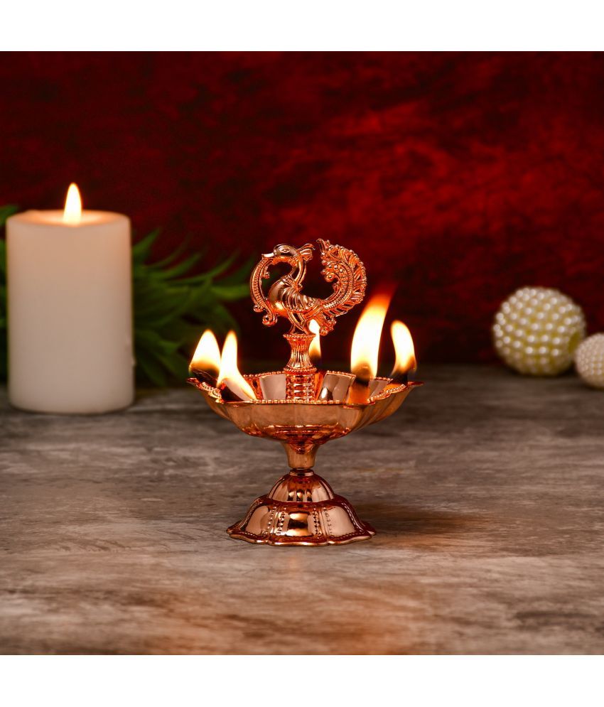     			T-KA108 Rose gold brass peacock design diya with 4" stand, elegant shine finish ( 4 inches)