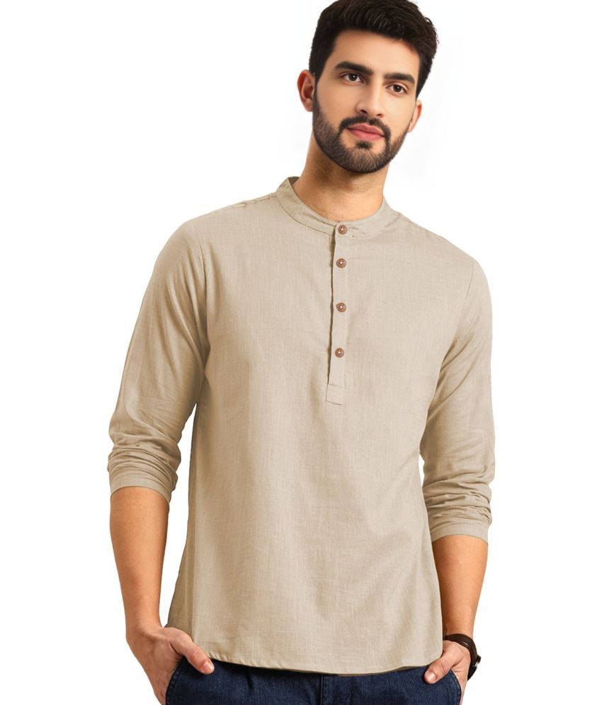     			Trendi Vastra Beige Cotton Blend Men's Shirt Style Kurta ( Pack of 1 )