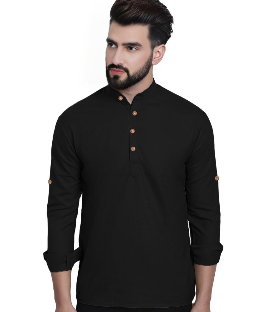     			DiAsh Black Cotton Blend Men's Shirt Style Kurta ( Pack of 1 )