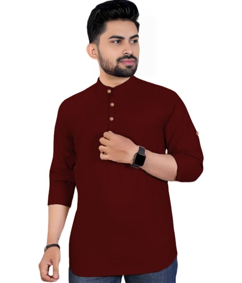     			DiAsh Maroon Cotton Blend Men's Shirt Style Kurta ( Pack of 1 )