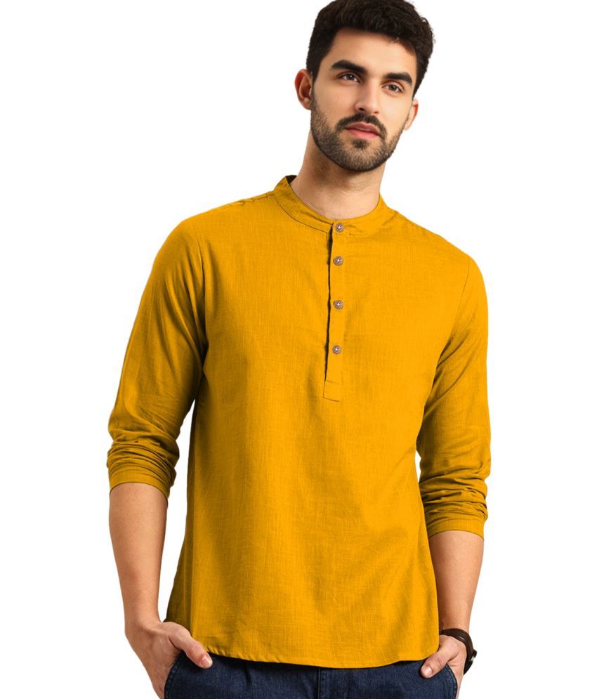     			DiAsh Yellow Cotton Blend Men's Shirt Style Kurta ( Pack of 1 )