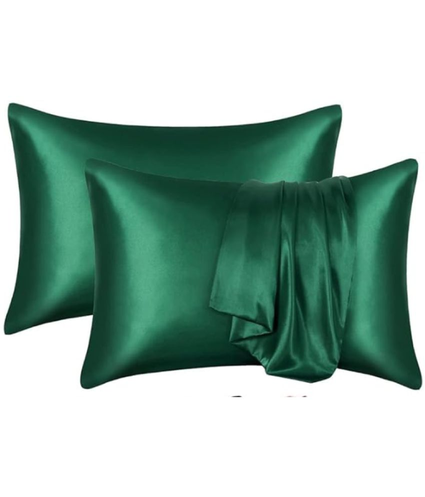     			Finesse Decor - Pack of 2 Satin Solid King Size Pillow Cover ( 71.12 cm(28) x 45.72 cm(18) ) - Green