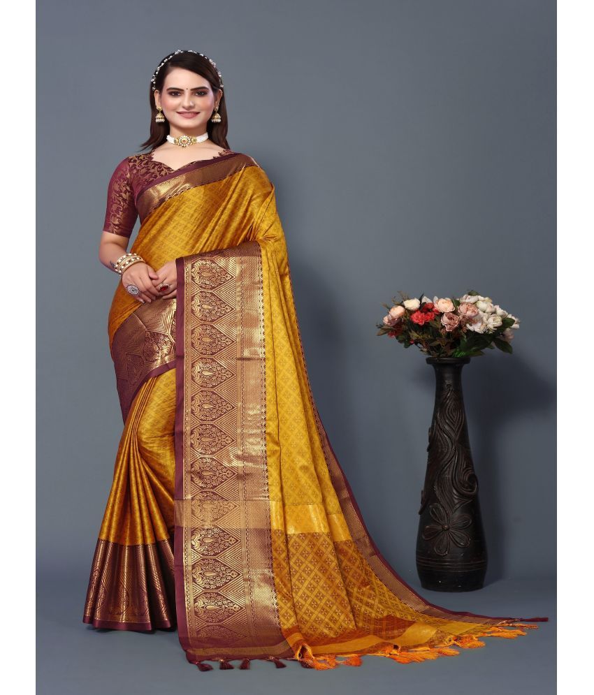     			KV Fashion Cotton Silk Solid Saree With Blouse Piece ( Peach , Pack of 1 )