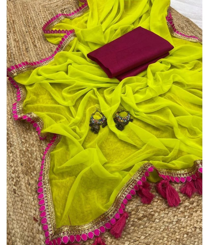     			KV Fashion Georgette Embroidered Saree With Blouse Piece ( Lime Green1 , Pack of 1 )