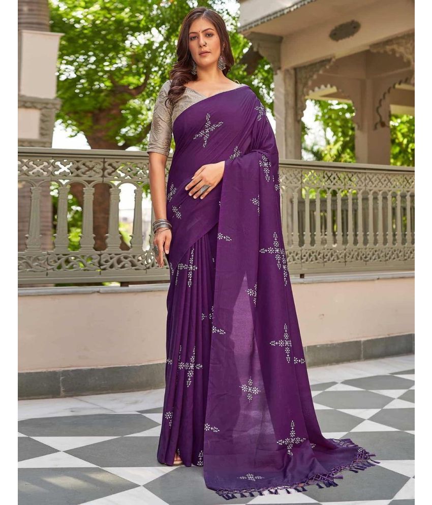     			KV Fashion Silk Blend Printed Saree With Blouse Piece ( Purple , Pack of 1 )