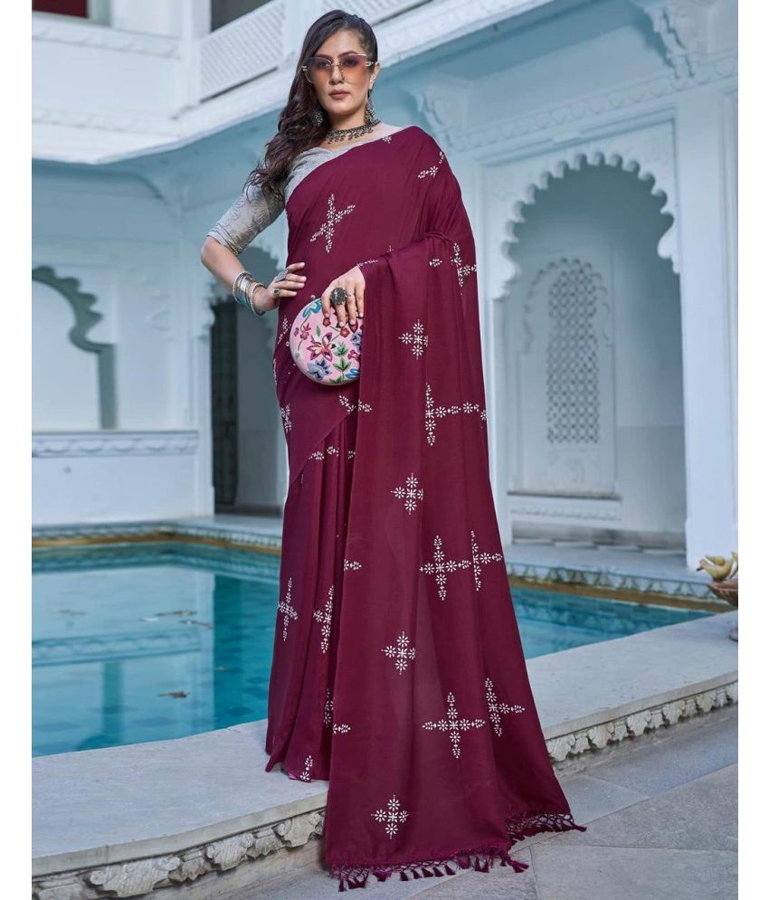     			KV Fashion Silk Blend Printed Saree With Blouse Piece ( Wine , Pack of 1 )