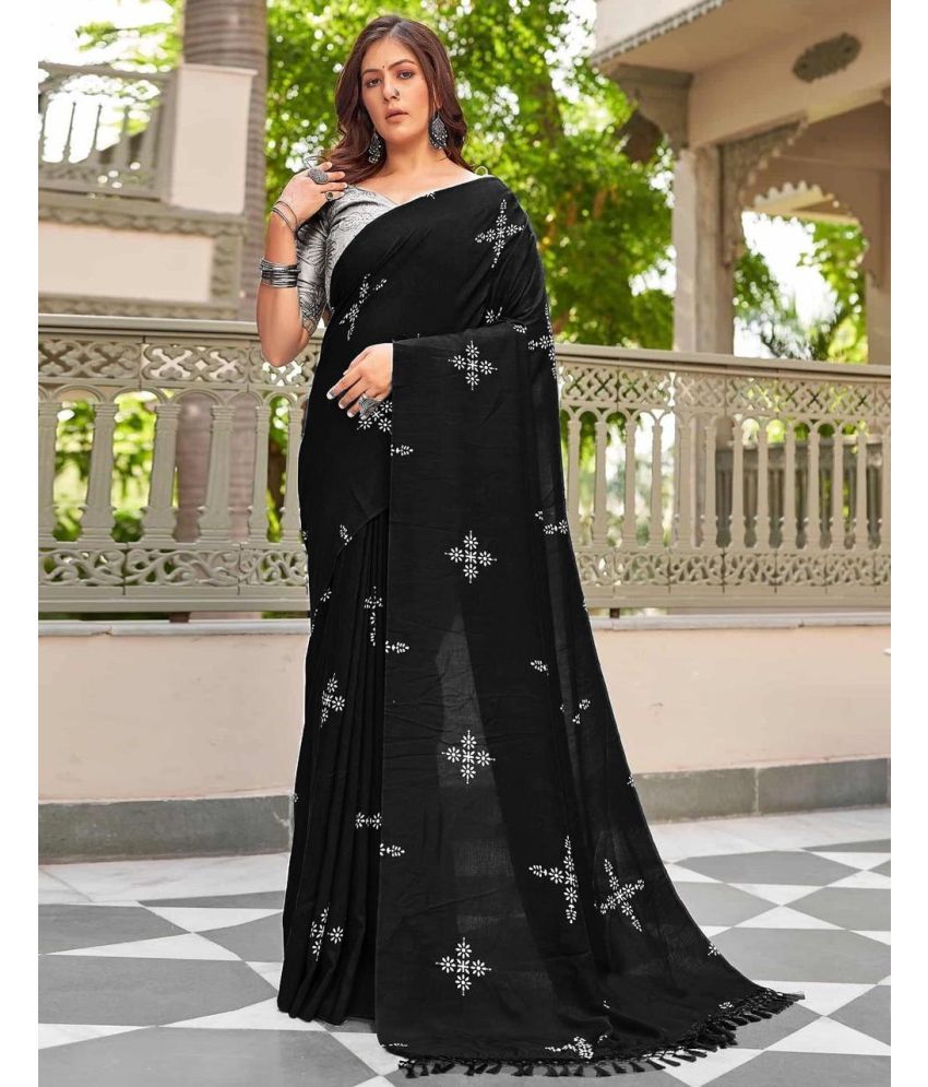     			KV Fashion Silk Blend Printed Saree With Blouse Piece ( Black , Pack of 1 )