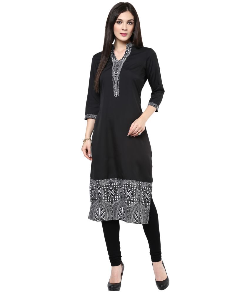     			Pannkh Pack of 1 Polyester Printed Asymmetrical Women's Kurti - ( Black )