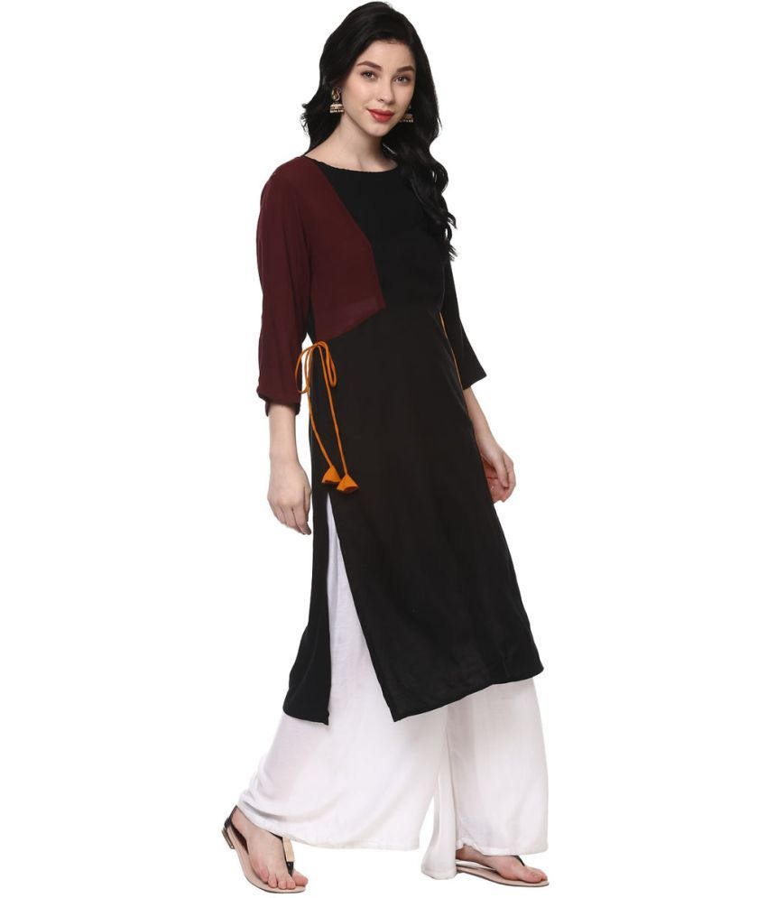     			Pannkh Pack of 1 Rayon Solid Asymmetrical Women's Kurti - ( Black )