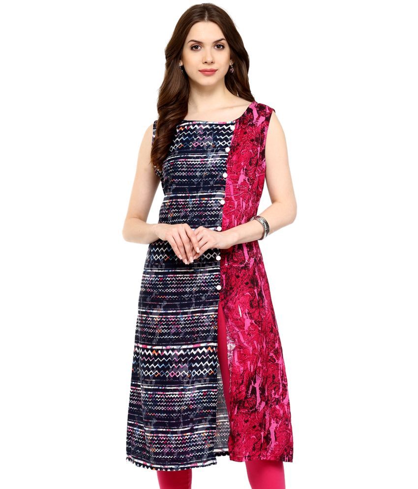     			Pannkh Pack of 1 Rayon Printed Asymmetrical Women's Kurti - ( Multicoloured )