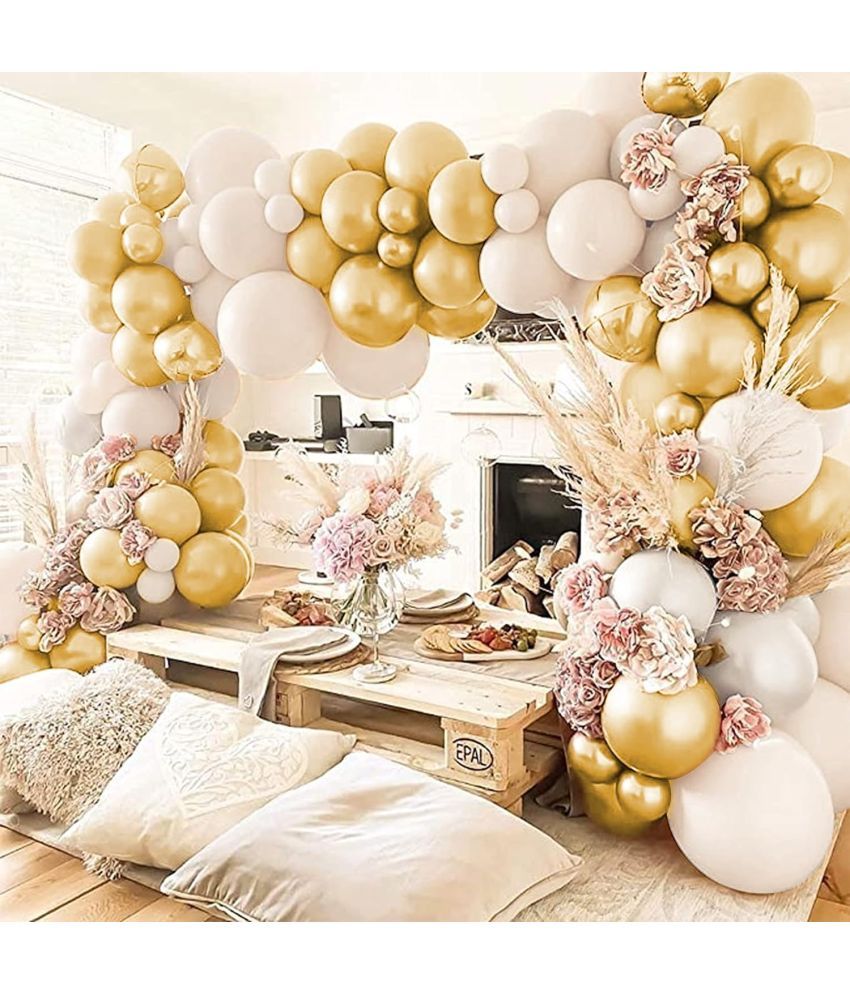     			PartyBooms Gold & White Metallic Finish Shiny Balloons For Birthday/Anniversary/Engagement/Wedding/Baby Shower/Farewell/Any Special Event Theme Party Decoration - Pack of 50