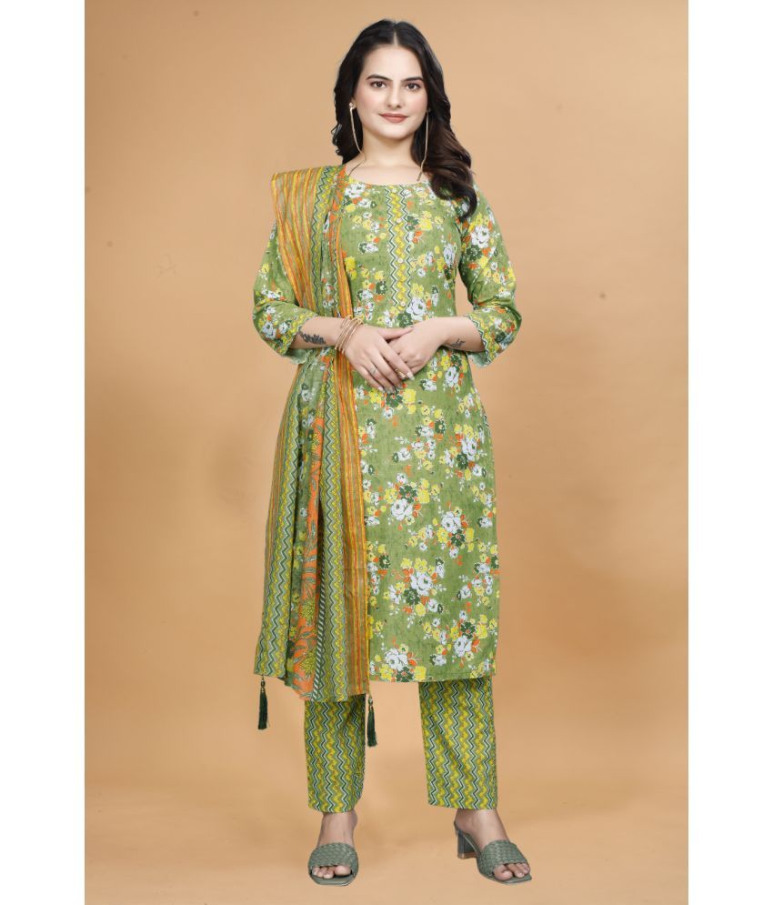     			Sanjana Silks Cotton Printed Kurti With Pants Women's Stitched Salwar Suit - Green ( Pack of 1 )