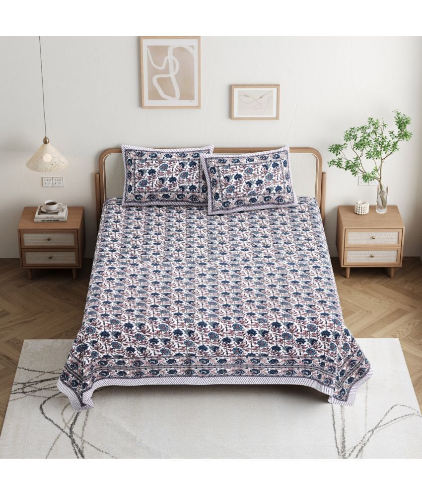     			Shubastik Cotton 1 Double Queen Bedsheet with 2 Pillow Covers ( Blue )